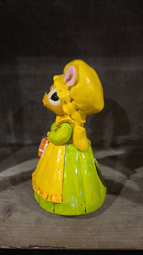 Country Mouse, Scissors Holder, Yellow Dress, Bonnet, Purse, Made In Japan