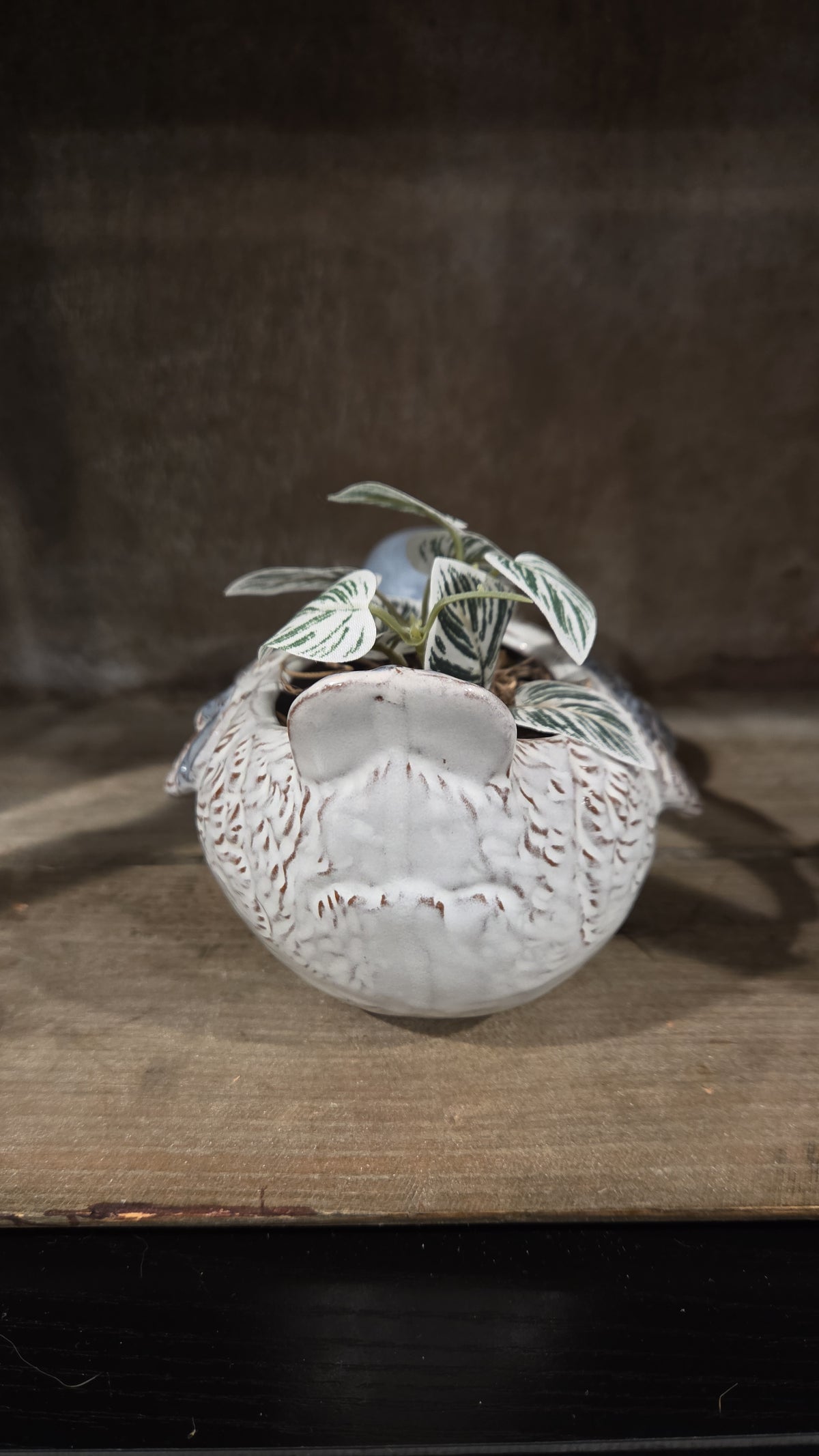 Blue Bird, Planter, Faux Plant, Chubby, Birb, In Flight, Black Beak, Kitsch