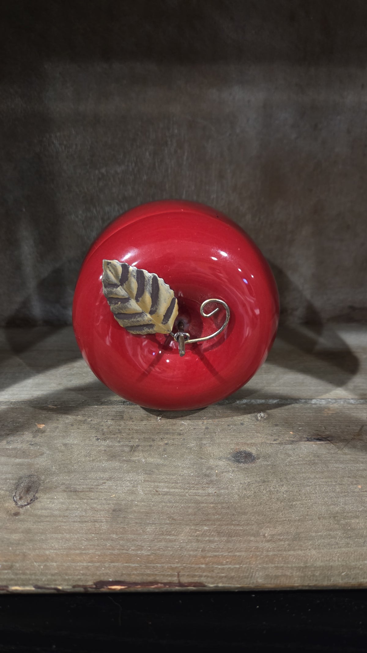 Red Apple, Jar, Candle Holder, Metal Stem, Leaf, Country, Cottagecore, Kitsch