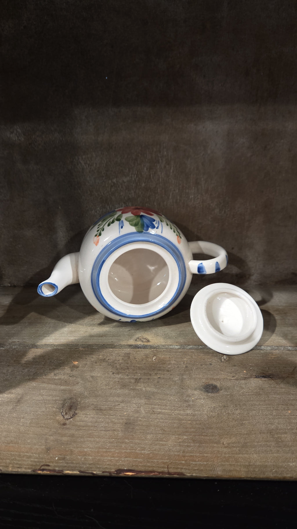 Less Than A Cuppa, Small, Floral, Tea Pot, Red Flower, Blue Trim, Petite, Kitsch