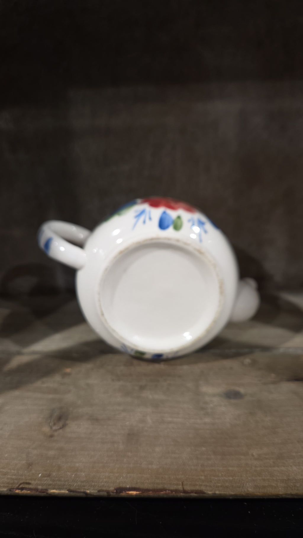 Less Than A Cuppa, Small, Floral, Tea Pot, Red Flower, Blue Trim, Petite, Kitsch