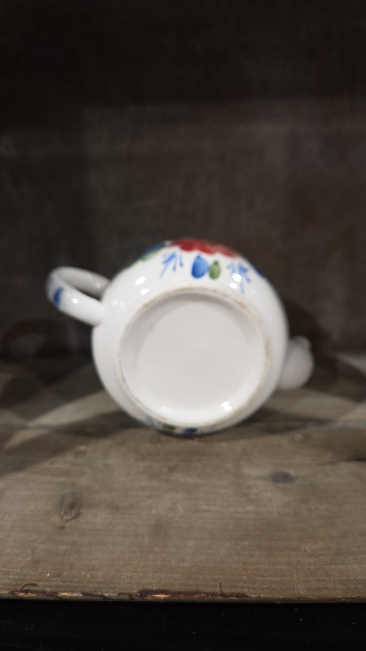 Less Than A Cuppa, Small, Floral, Tea Pot, Red Flower, Blue Trim, Petite, Kitsch