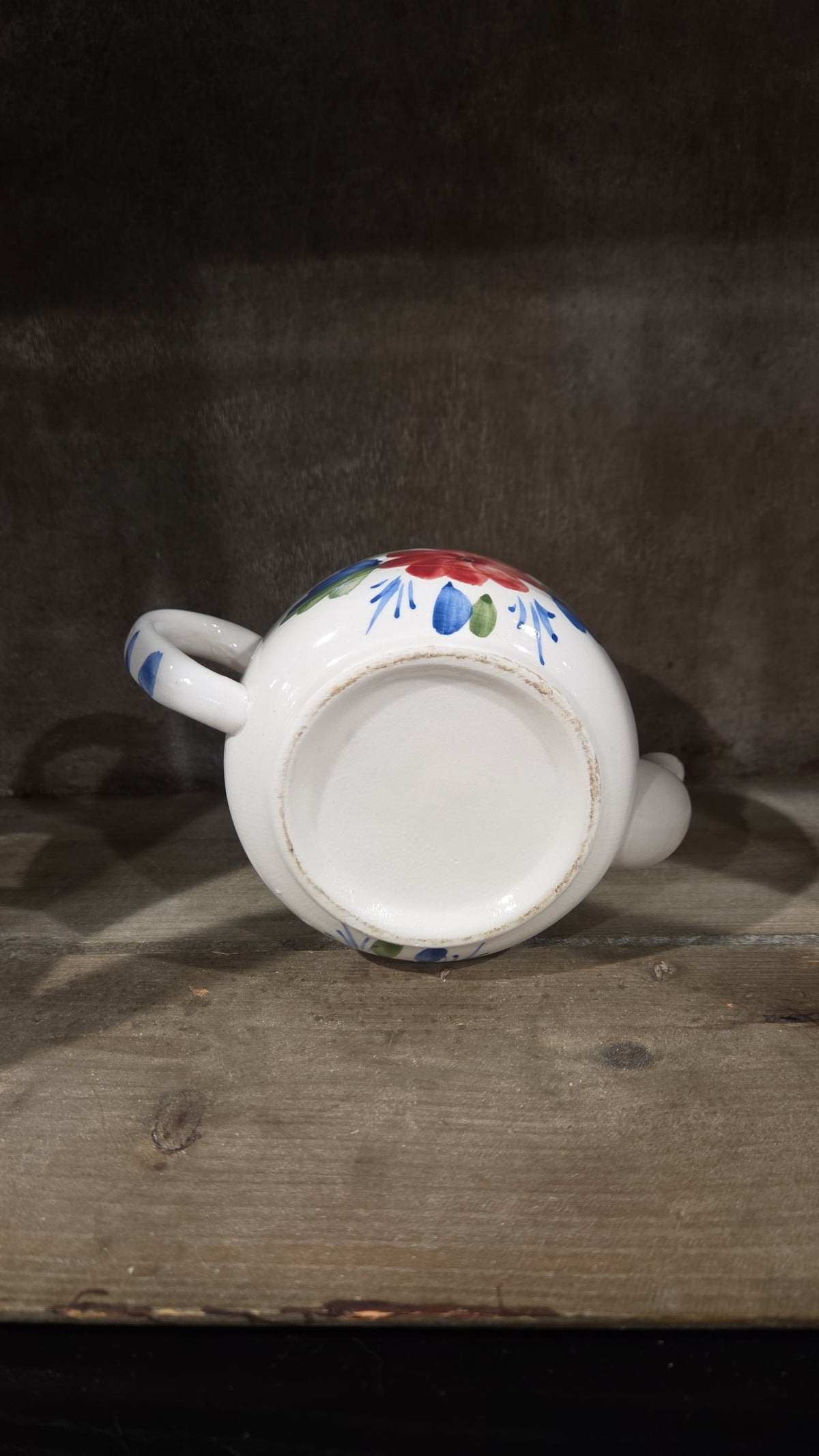 Less Than A Cuppa, Small, Floral, Tea Pot, Red Flower, Blue Trim, Petite, Kitsch
