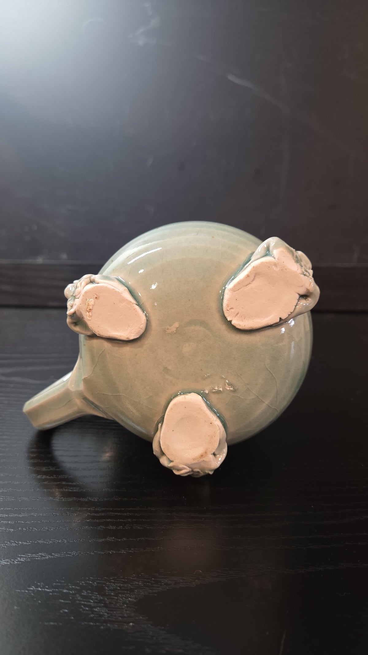 Celadon Green Frog Mug, Art Pottery, Handmade, Funky, Humor, Kitsch