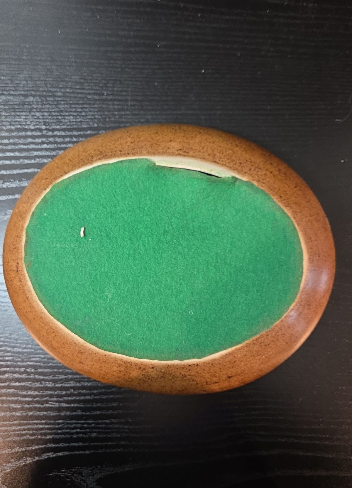 1970s Faux Wood Dot Glaze Ashtray, Felt Bottom, Brown, Orange, Green, Kitsch