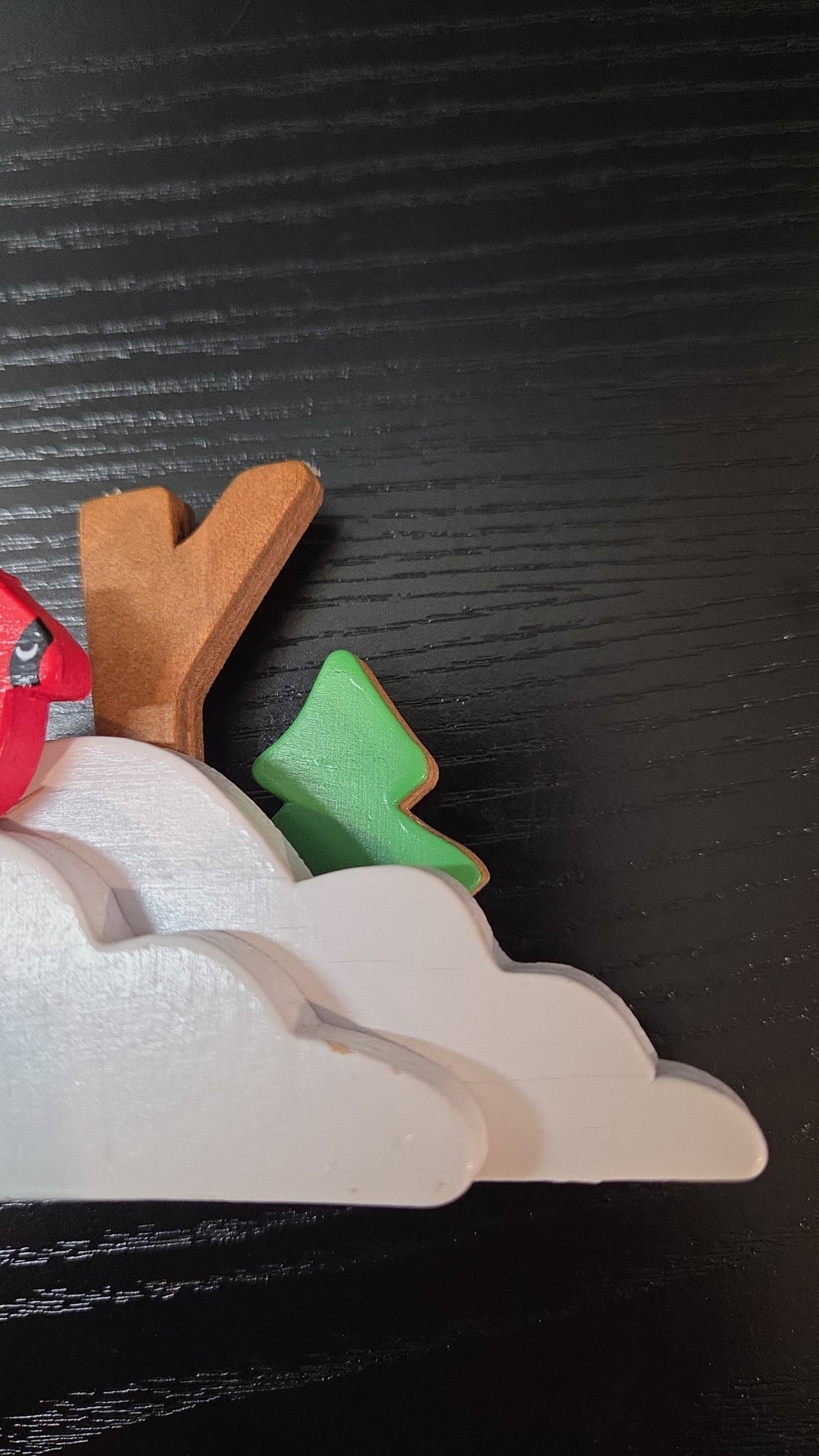 Winter Cardinal, Figurine, Kurt S Adler, Made in Taiwan, Carved Wood, Snow, Pine Trees, Bird, Red, White, Green, Christmas, Holiday, 1980s, Display, Kitsch
