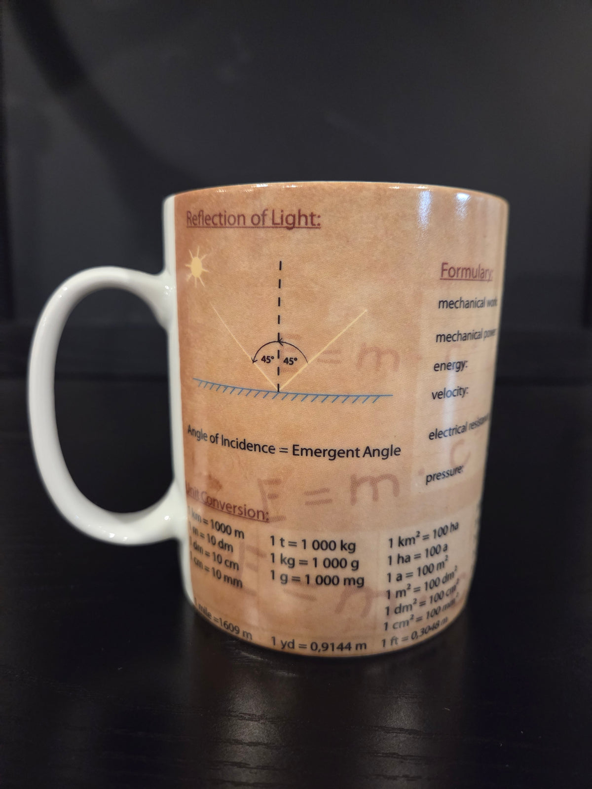 Physics Mug, Konitz, Made in Germany, Eco-Friendly, Calculations, Proofs, Planes, Right Hand Rule, Reflection of Light, Small Chip, Kitsch